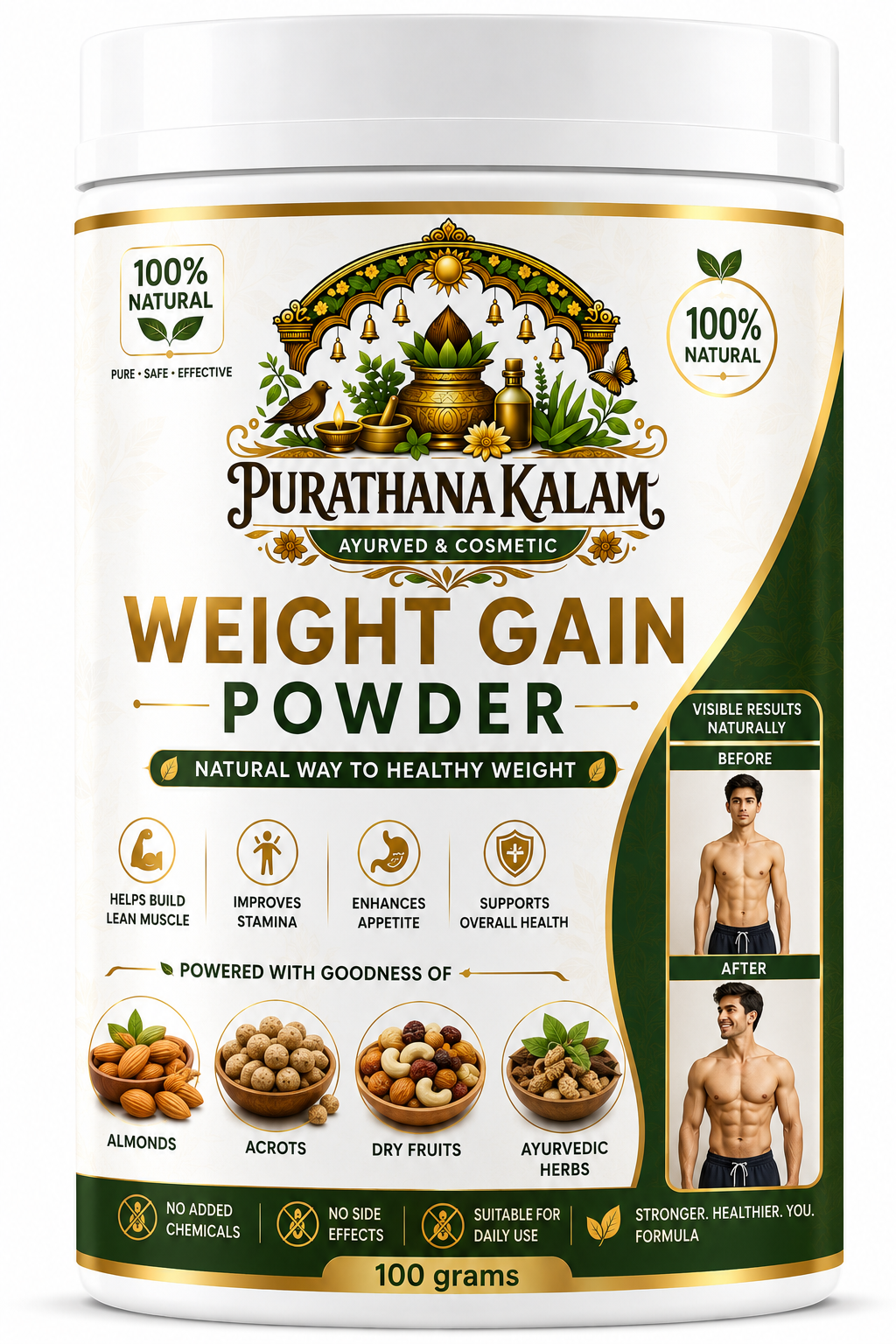 WEIGHT GAIN AYURVEDIC POWDER Ayurvedic Nutrition for Healthy Growth & Strength 1OO gm